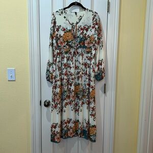Lance Cade Floral Tie Maxi Dress Sz Small Boho Peasant Cottagecore Romantic